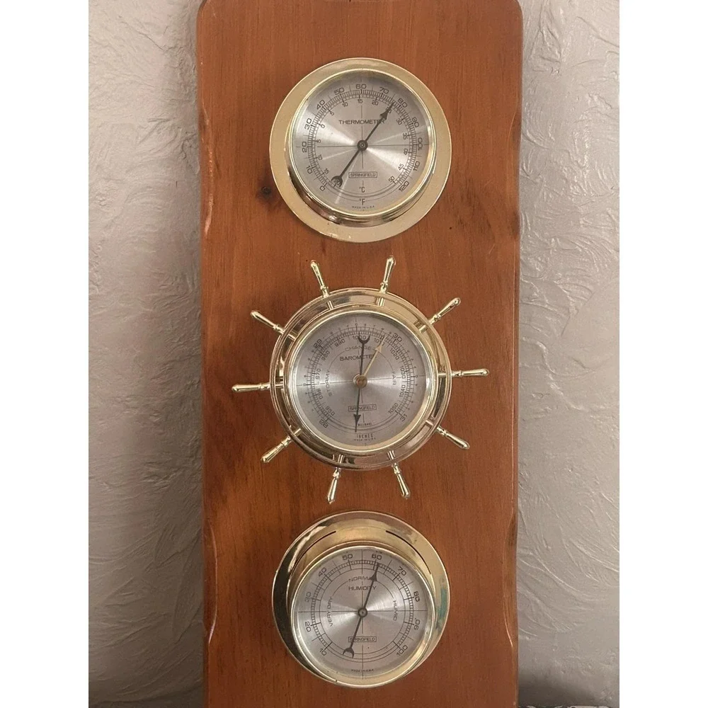 Nautical Weather Station Wall Brass Barometer Thermometer Hygrometer Decor